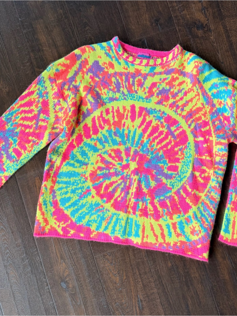 Edikted Tie-Dye Crewneck Sweater in Pink, Yellow, Blue, Green